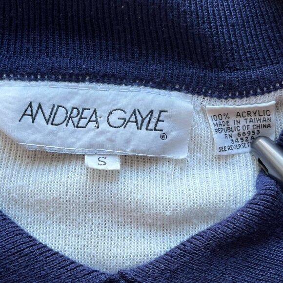 Vintage 80s Andrea Gayle Cardigan Sweater Women Small Blue Embroidered Crest - Picture 3 of 7